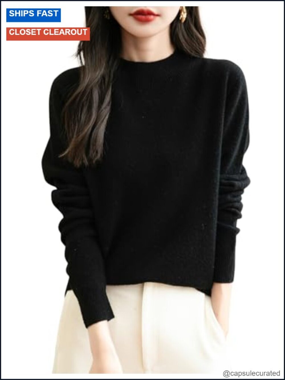 100% Merino Wool Seamless Mock Neck Long Sleeve Pullover Sweater
